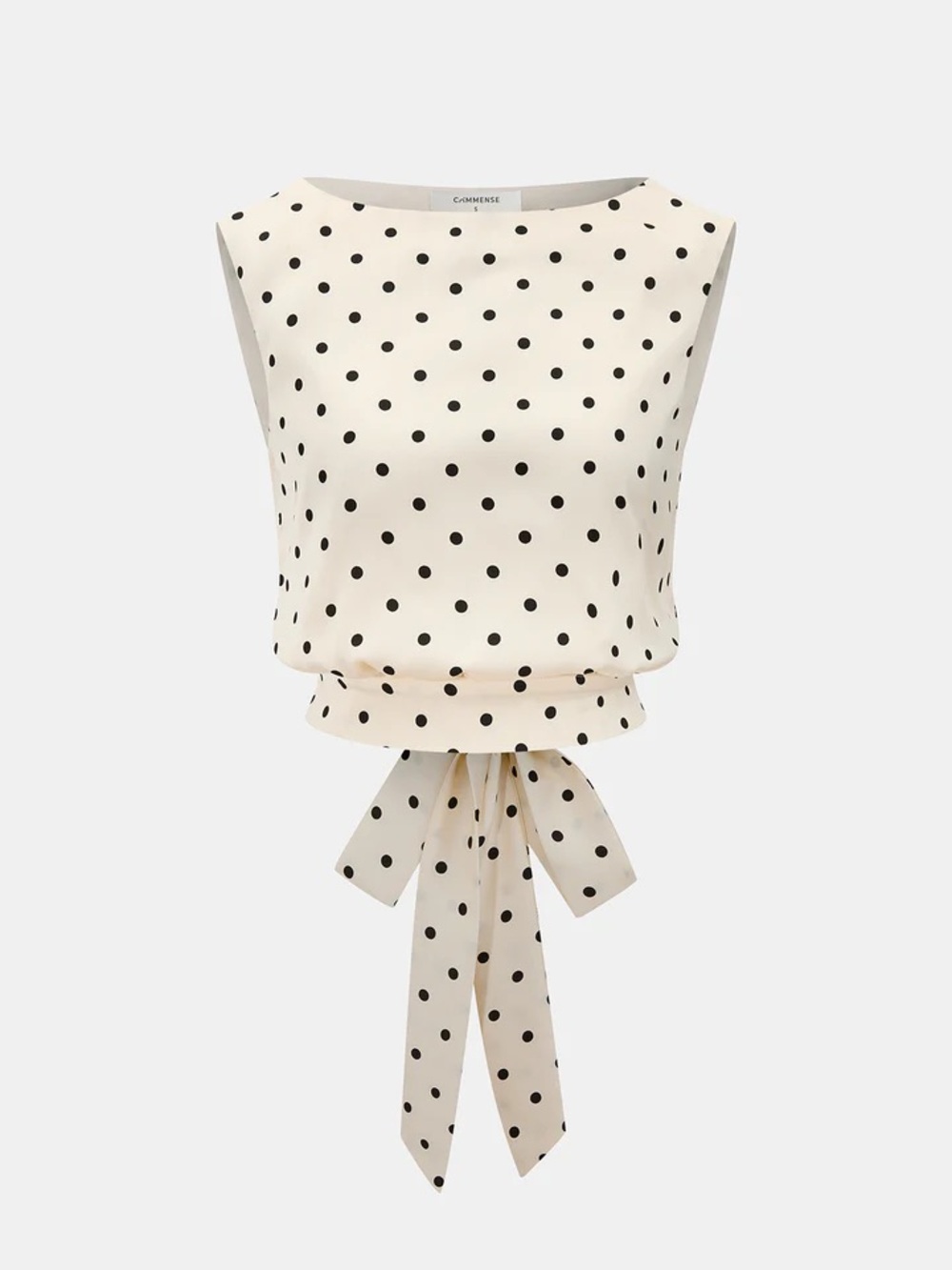 Commense Cream & Black Polka Dot Maxi Skirt Set with Tie-Front Top - Picture 2 of 8